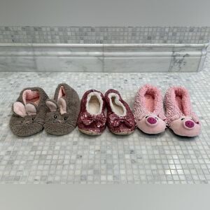 Lot of Three Girls/Women’s House Shoes Slippers (Pink Sequin, Rabbit, Pig)